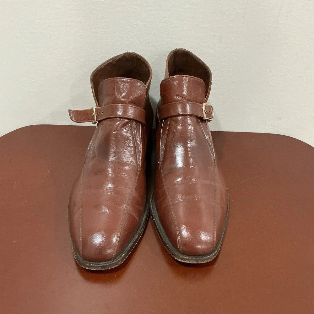 Vintage Florsheim Imperial Men's 9E Brown Leather Monk Strap Ankle Boots USA